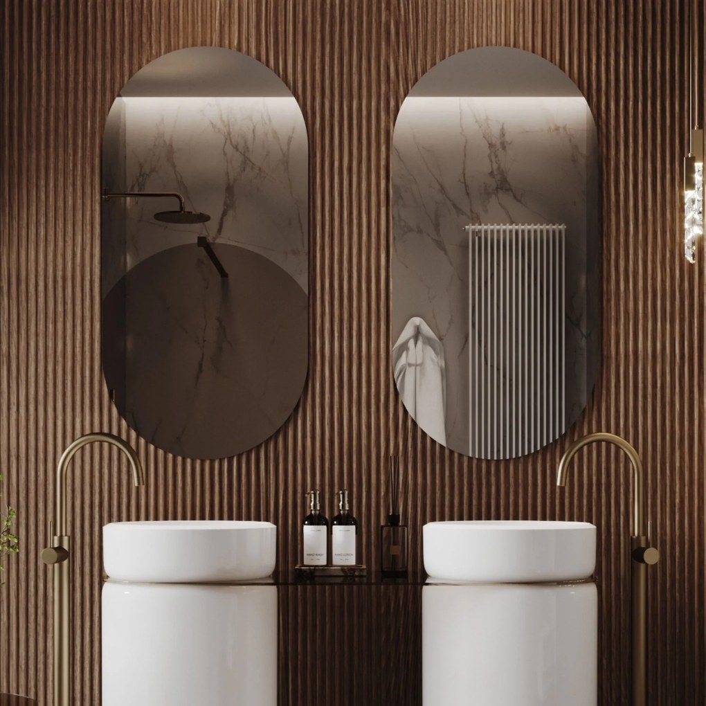 Lustro owalne bez podświetlenia symetryczne bezramowe PLATAN | Różne rozmiary | Różne kolory szkła : Kolor - Srebro, Rozmiar - 70x140 cm