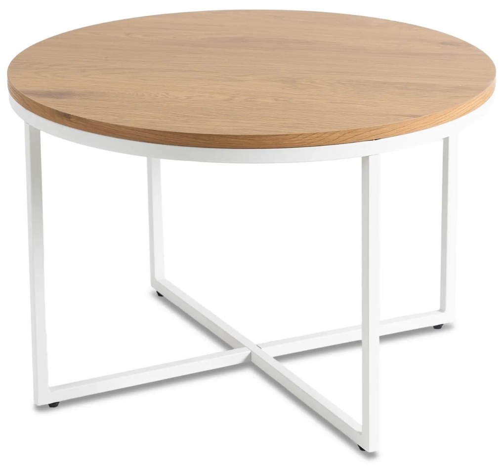 Stolik Kawowy HANTEL 70 cm Dąb Złoty/Biały Skandynawski
