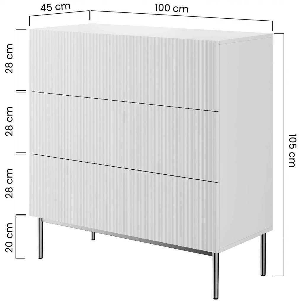 Komoda Nicole 100 cm z trzema szufladami i metalowymi nogami - kaszmir / złote nóżki