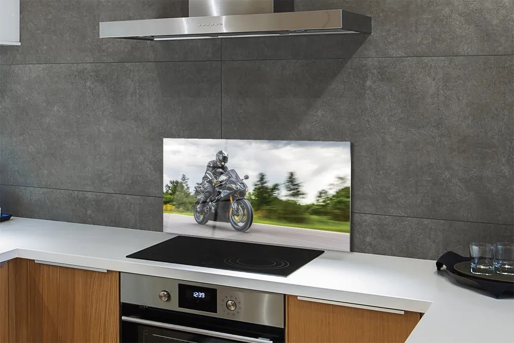 Szklany Panel Motocykl na Drodze pod Chmurami