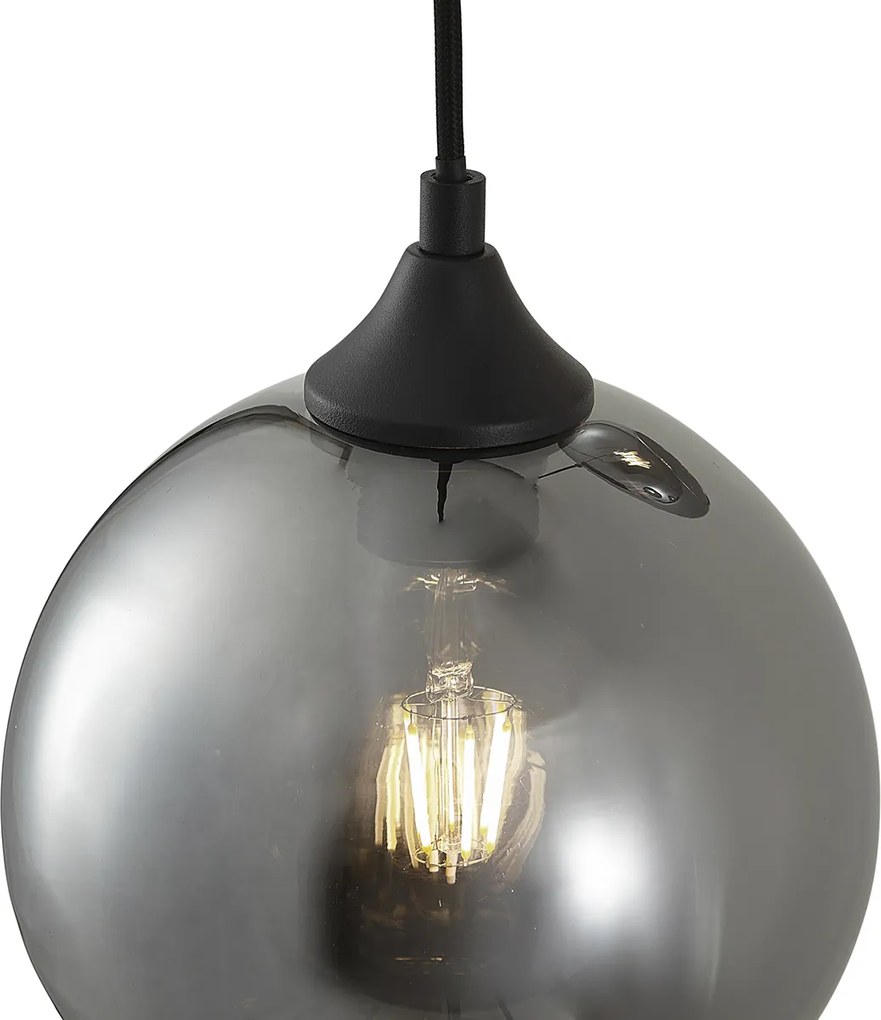 Lampa wisząca w stylu Art Deco czarna z przydymionym szkłem 3-źródła światła - Wallace