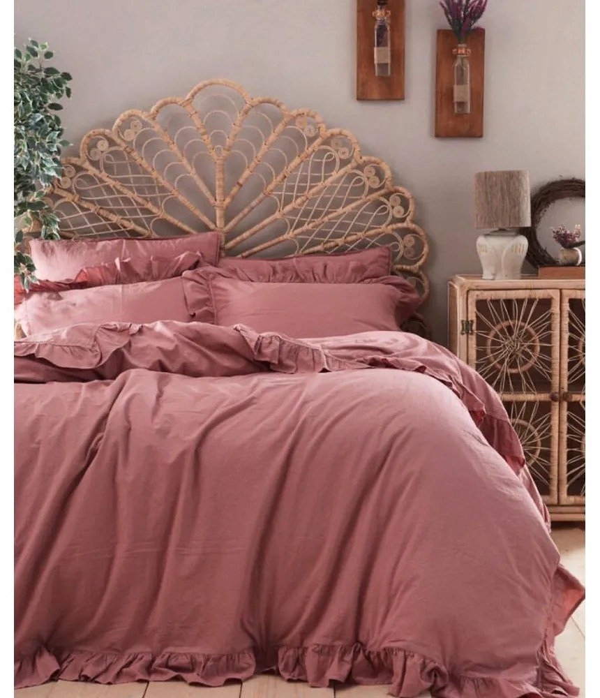 Różowa pościel dwuosobowa z bawełny renforcé 240x220 cm Ruffle Striped – Mila Home Luxury