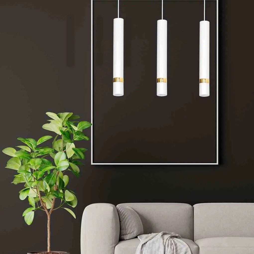 Lampa wisząca JOKER WHITE/GOLD 3xGU10, na listwie potrójna, biała/złota, nad stół/wyspę