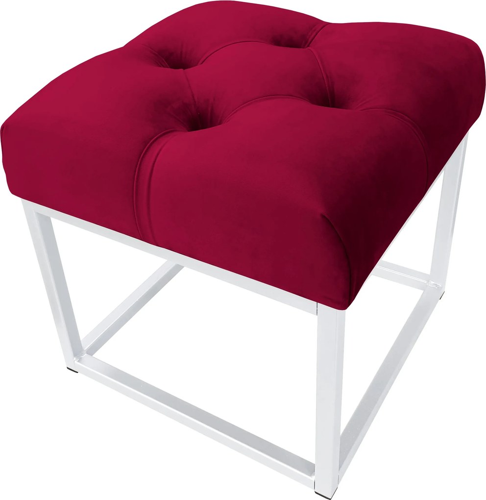 Pufa CHESTERFIELD tkanina Welur loft ławka podnóżek metal : Kolor Stelaża - Biały, Kolor tkaniny - VELVET - MG31, Typ tkaniny - Velvet