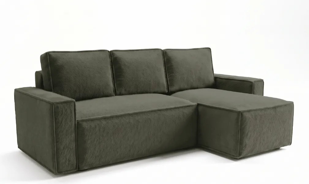 PROMOCJA Rozkładany dwustronny narożnik w kształcie L SMART BOUCLE 232x143 cm, ciemnozielony II gatunek