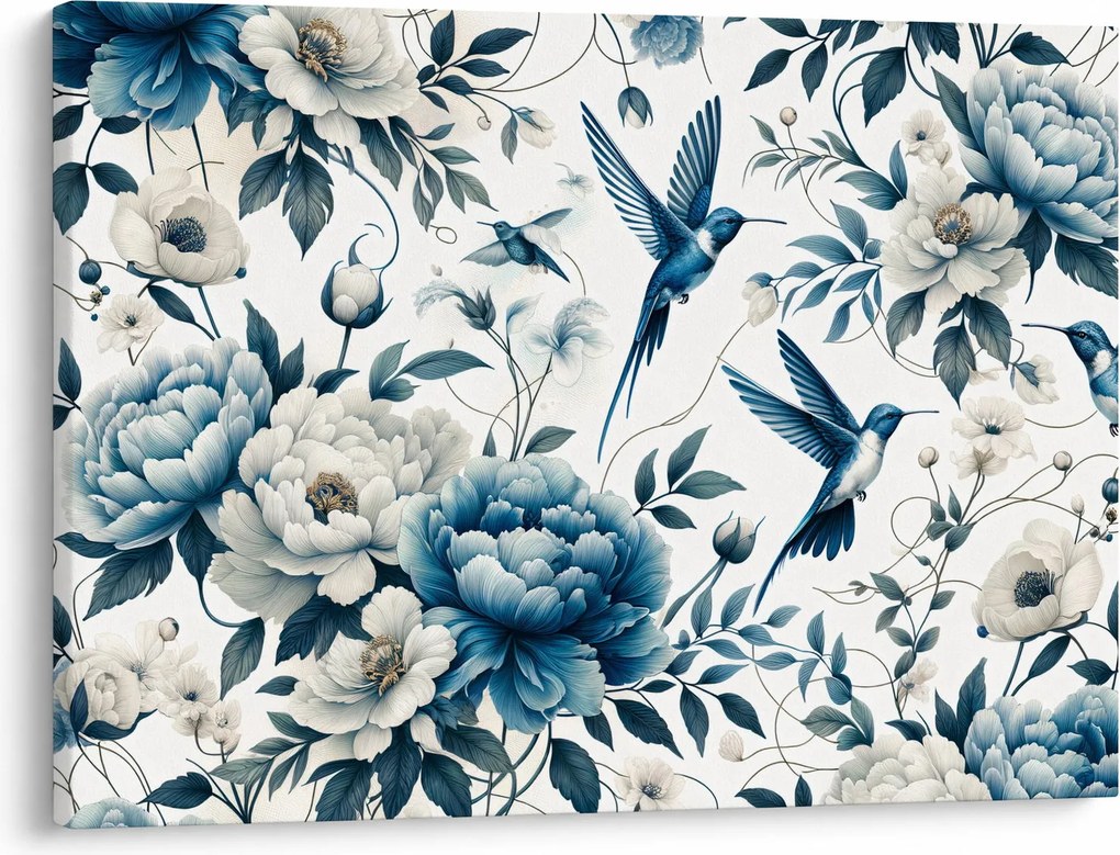Obraz - Kolibry z kwiatami (70x50 cm)