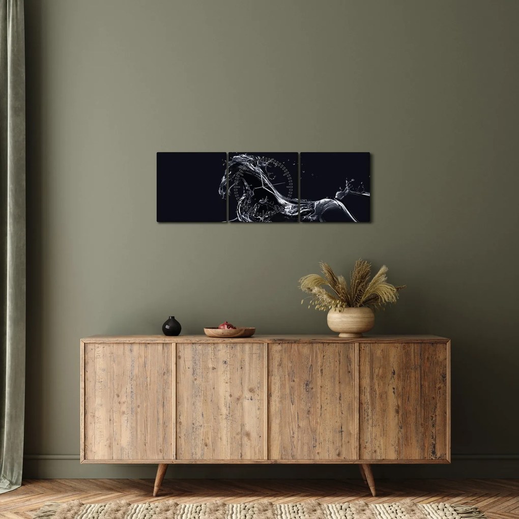 Obraz - Koń i woda (z zegarem) (90x30 cm)