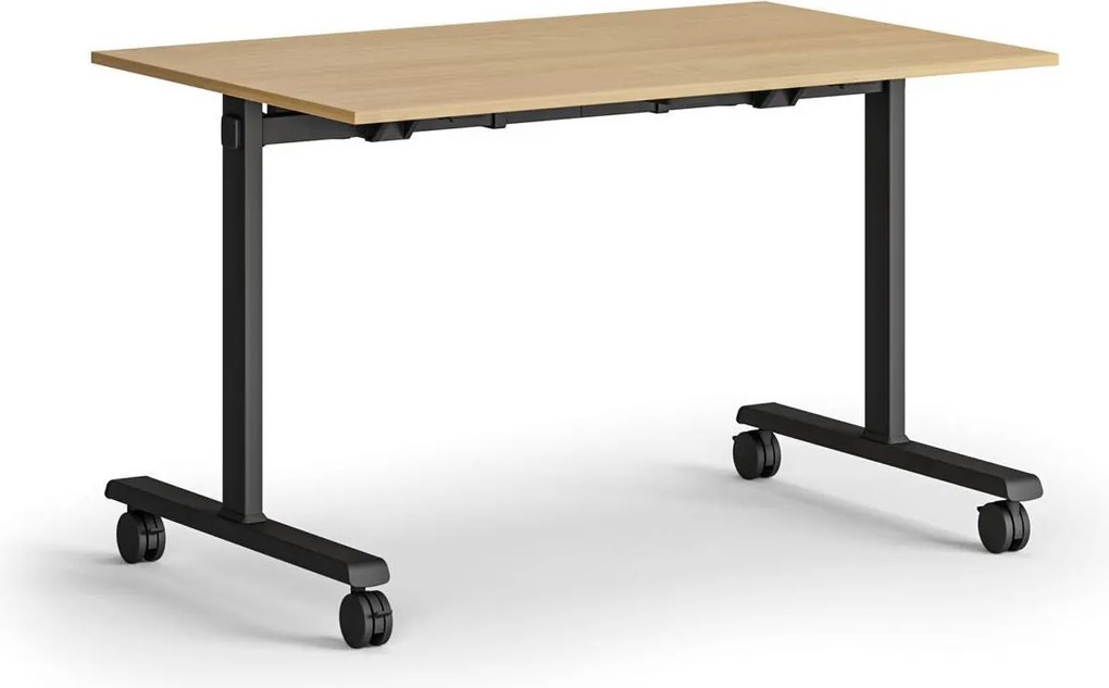Mobilny stół MATCH, 120x80 cm, czarna podstawa, buk