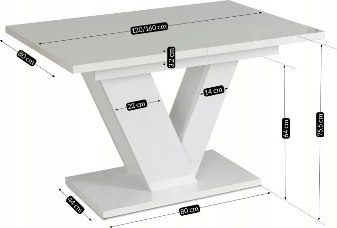 Stół Prostokątny Rozkładany CLARK 120-160 cm Biały Połysk Glamour