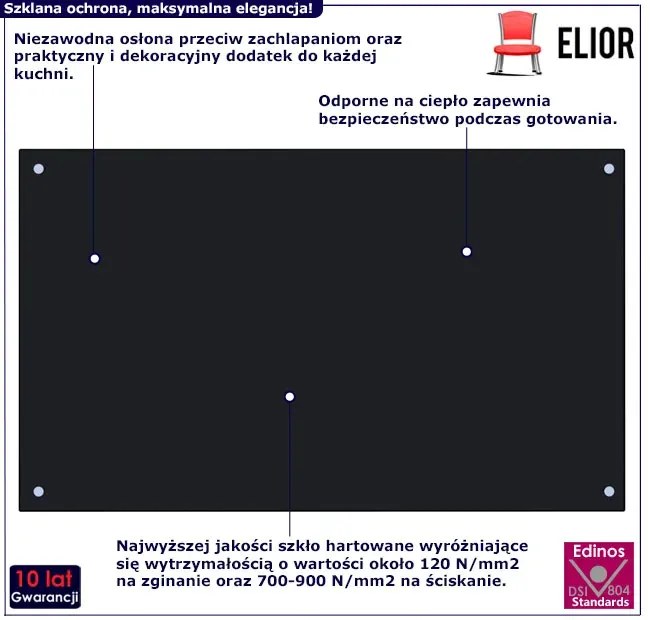 Szklany czarny panel ścienny do kuchni B5-G09