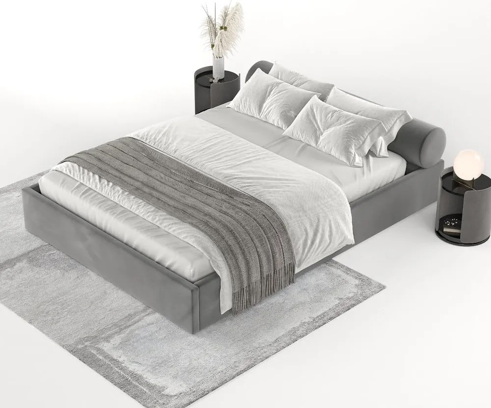 Ciemnoszare tapicerowane łóżko dwuosobowe ze schowkiem i stelażem 160x200 cm Solvo – Maison de Rêve