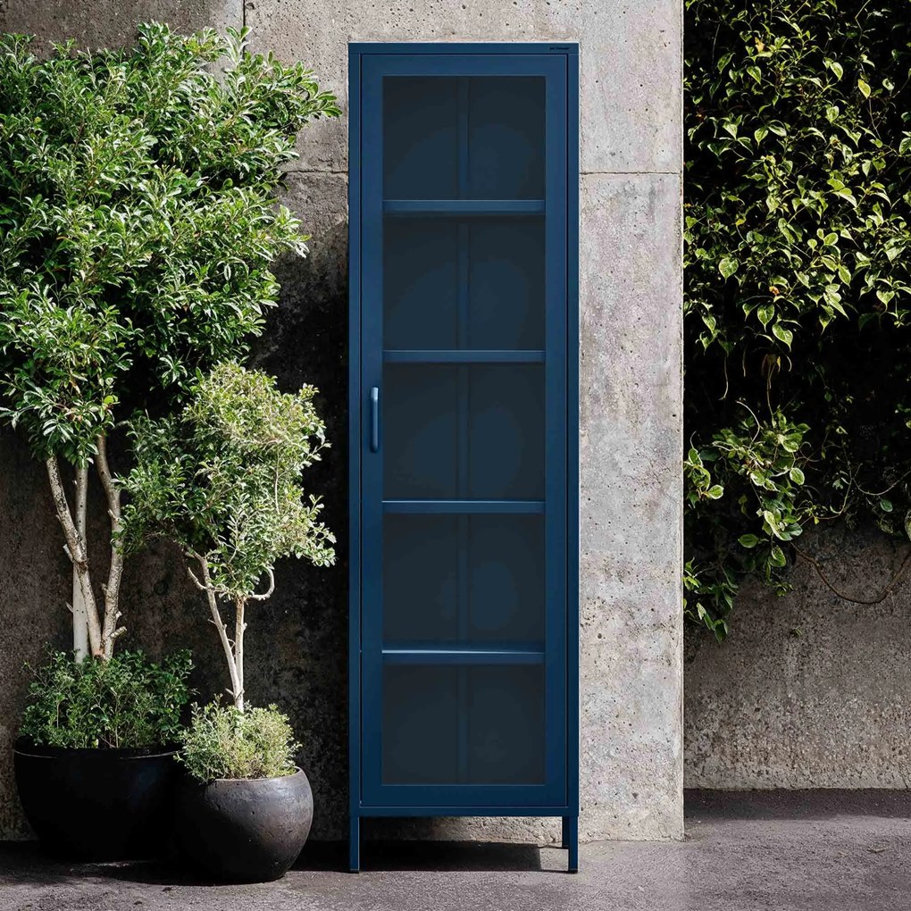 Witryna szklana do salonu wąska granatowa Modern LUIGI 500 x 1800 x 350 mm