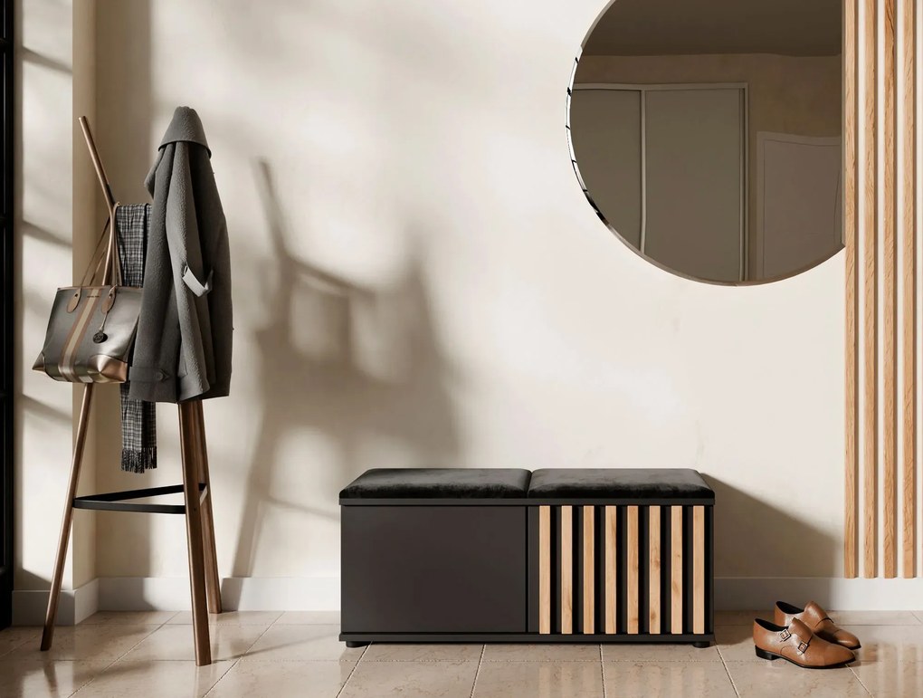 Czarna lamelowa szafka na buty do przedpokoju G7-D93