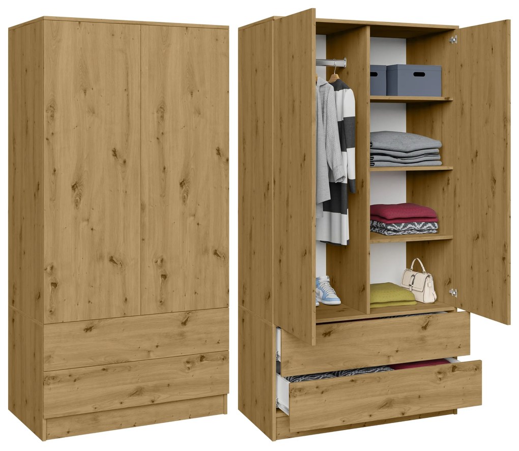 Szafa garderoba CLASSIC 2 szuflady - Dąb Artisan | 180x90x50 cm