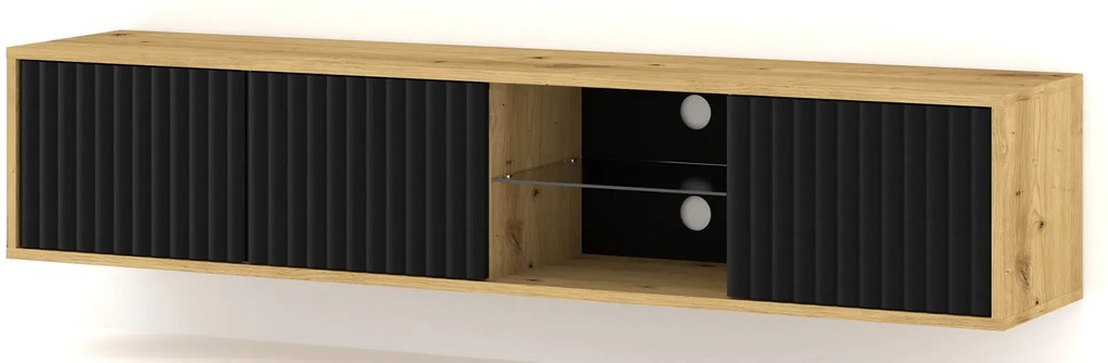 Frezowana Ścienna Czarny Szafka Rtv Dąb Artisan + T2-P28