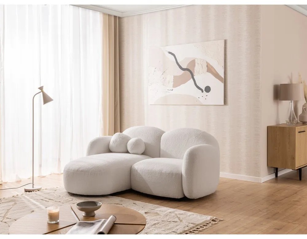 Kremowy narożnik z materiału bouclé (lewostronny/z szezlongiem) Orbit – Ropez