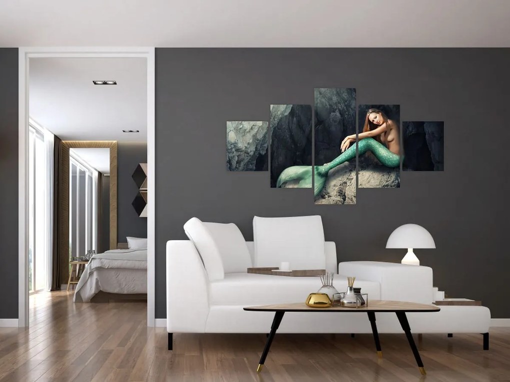 Obraz - Syrenka na skale (125x70 cm)