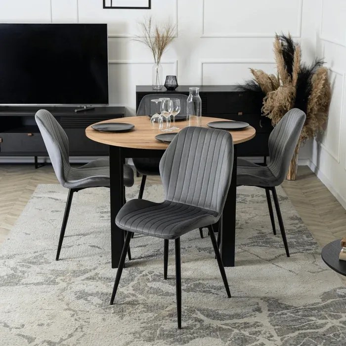 Stół Okrągły Rozkładany HARRY 102-142 cm Dąb Craft/Czarny Loft