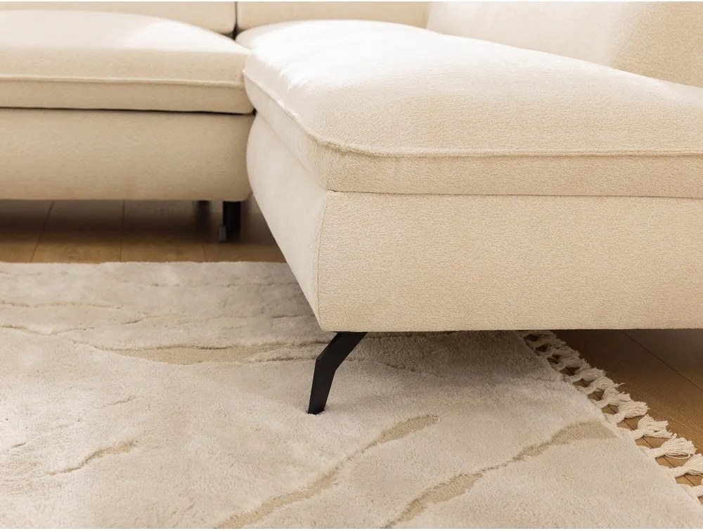 Kremowy narożnik z tkaniny szenilowej (prawostronny/w kształcie litery L) Marbeya – Ropez