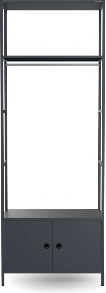Regał biurowy otwarty z drążkiem na ubrania, do recepcji i poczekalni, metalowy, antracytowy, 800x2200x400 mm: ARIEL