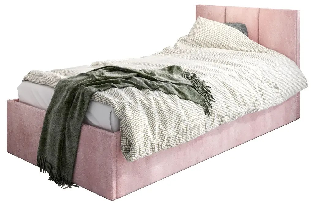 Łóżko młodzieżowe VIVO 80x200 różowe z tapicerowanym panelem i pojemnikiem na pościel MKPOL