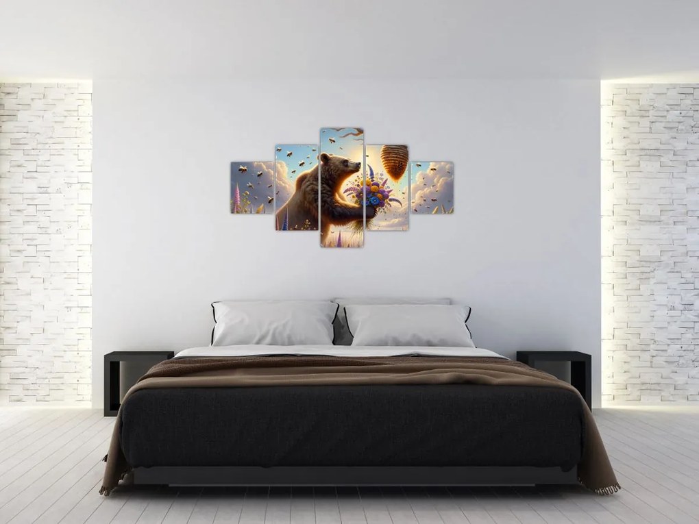 Obraz - Niedźwiedź i pszczoły (125x70 cm)