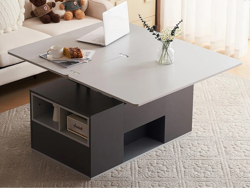 Wielofunkcyjny stolik kawowy podnoszony - biurko może zostać rozłożone na dwa stoły - Szary