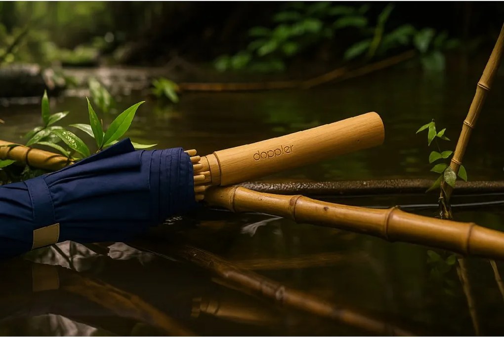 Doppler Nature Long Bamboo Deep Blue parasol składany