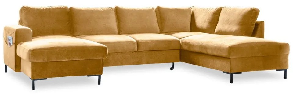 Musztardowożółta aksamitna rozkładana sofa w kształcie litery "U" Miuform Lofty Lilly, prawostronna