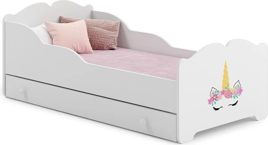 Łóżko dziecięce Anna 160x80 cm białe z szufladą, materacem i stelażem FLEX, zwiększone bezpieczeństwo