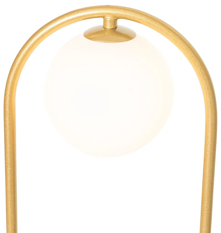 Lampa podłogowa art deco złota z białym szkłem - Isabella ArtDeco Oswietlenie wewnetrzne