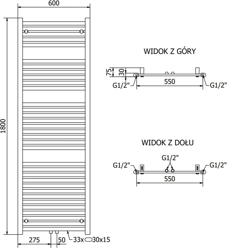 Mexen Hades grzejnik łazienkowy 1800 x 600 mm, 1000 W, biały - W104-1800-600-00-20