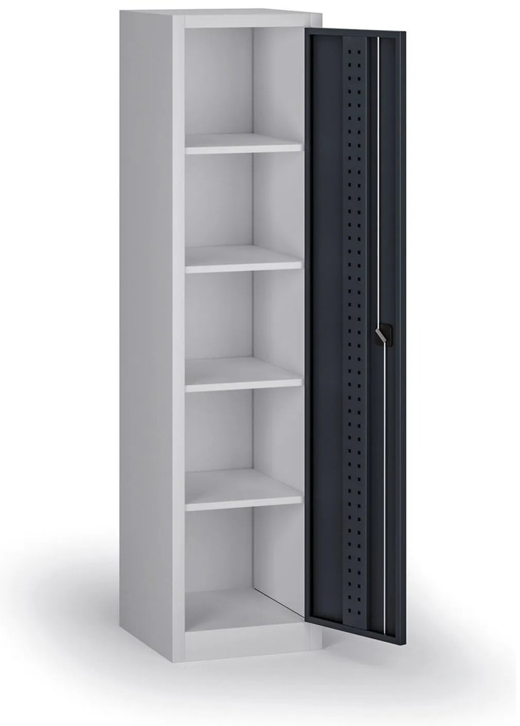 Wąska szafa warsztatowa, 4 półki, 1950 × 505 × 500 mm, grafitowe drzwi