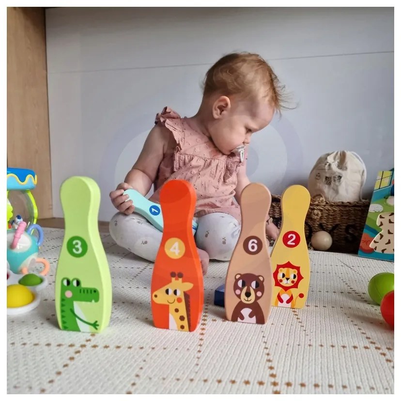 Tooky toy drewniane kręgle dla dzieci 6 szt. + piłka