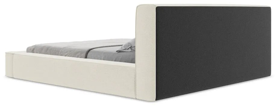 Kremowe tapicerowane łóżko dwuosobowe ze schowkiem i stelażem 160x200 cm Noho – Makamii