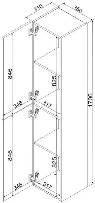 Wiszący dwudrzwiowy słupek łazienkowy jasnoszary mat D6-Z10