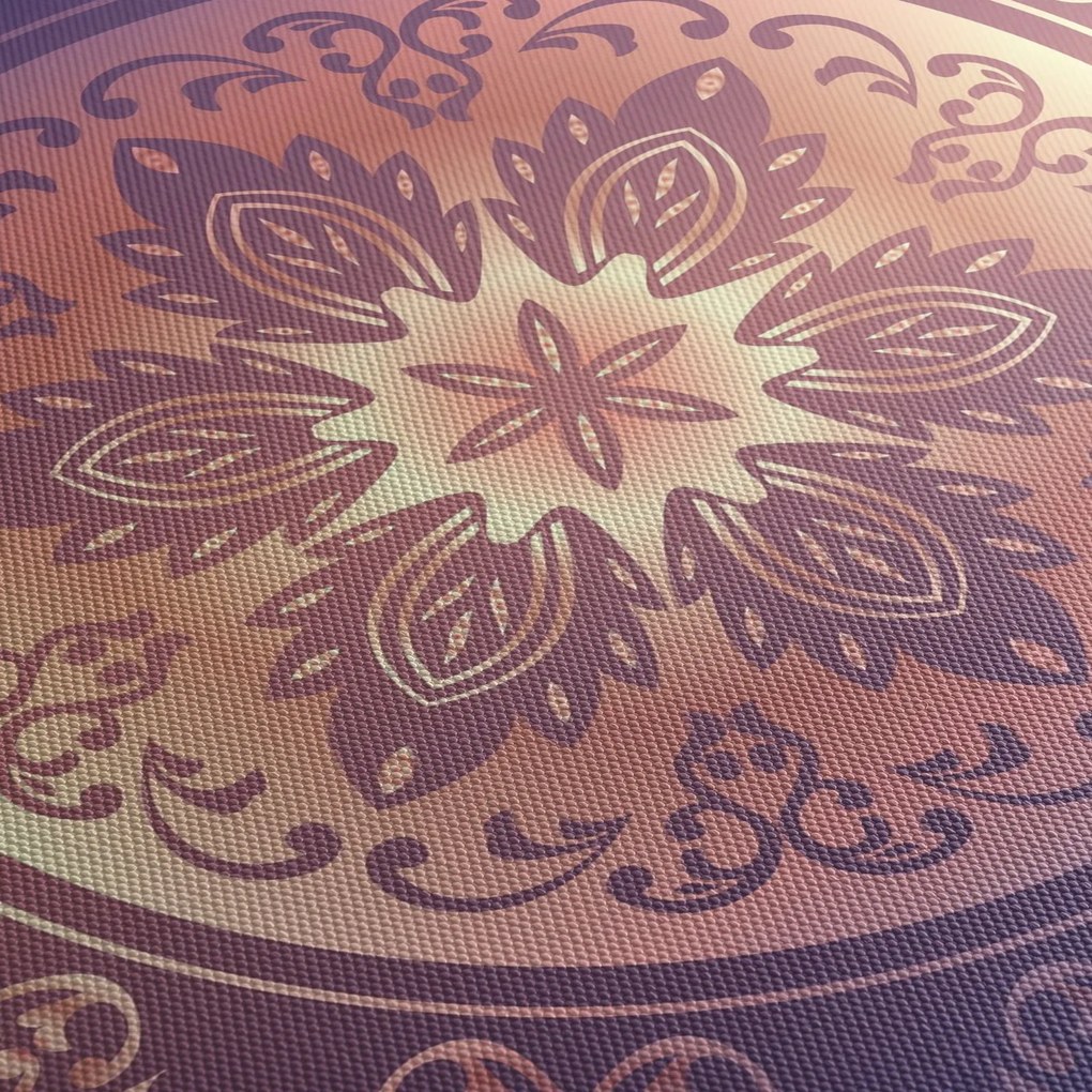 Obraz - Mandala na fioletowym gradiencie (z zegarem) (90x30 cm)