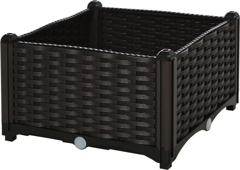 Outsunny podwyższona grządka skrzynia na rośliny z otworami odpływowymi wygląd rattanu PP brązowy | Aosom PL