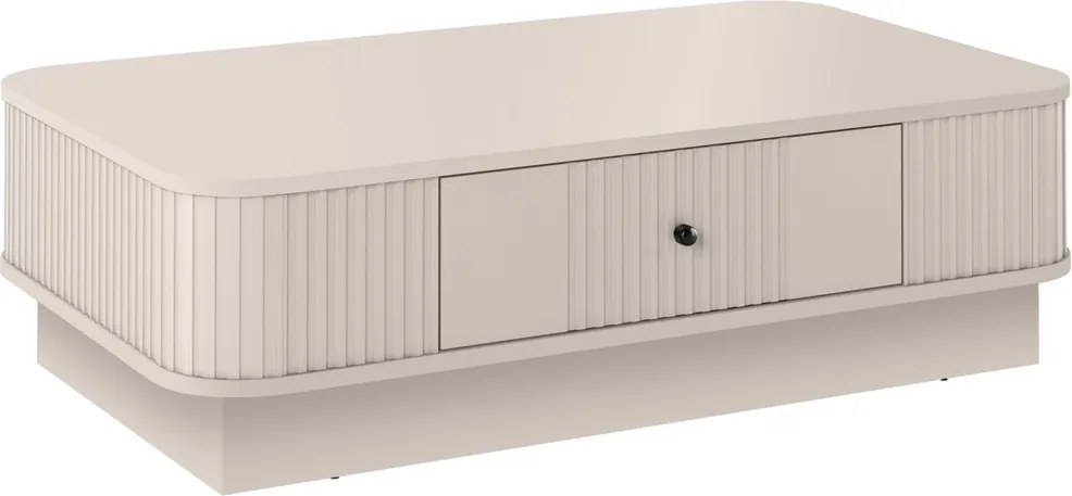 Stolik kawowy Vesper 103x60 cm z szufladą na cokole - kaszmir / czarny uchwyt