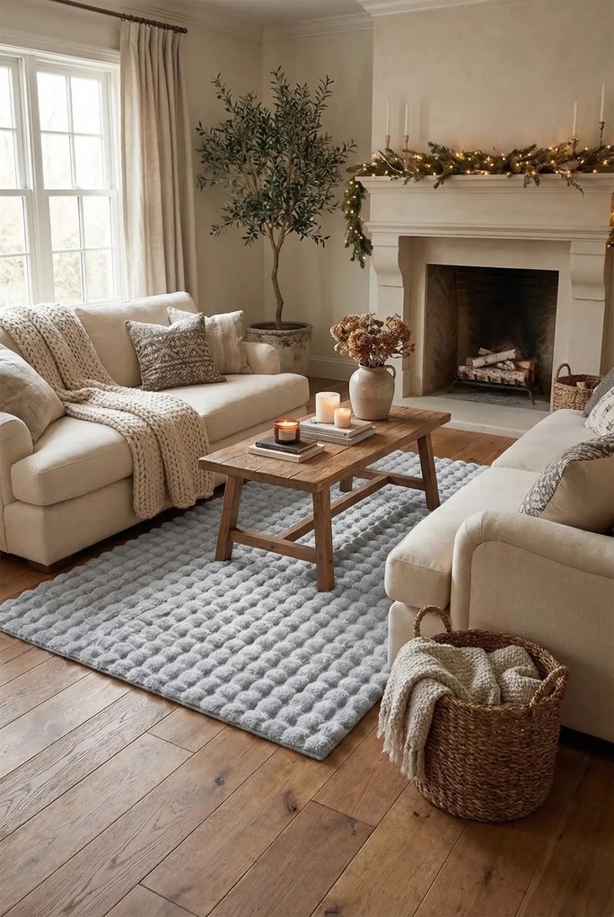 Szary prostokątny dywan 3D rabbit W4-R96