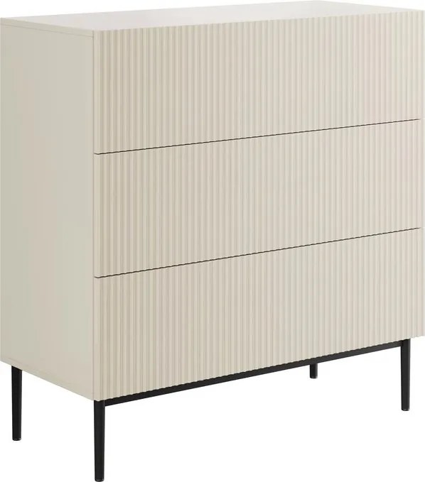 Komoda Nicole 100 cm z szufladami i ryflowanym frontem - kaszmir / czarne nóżki