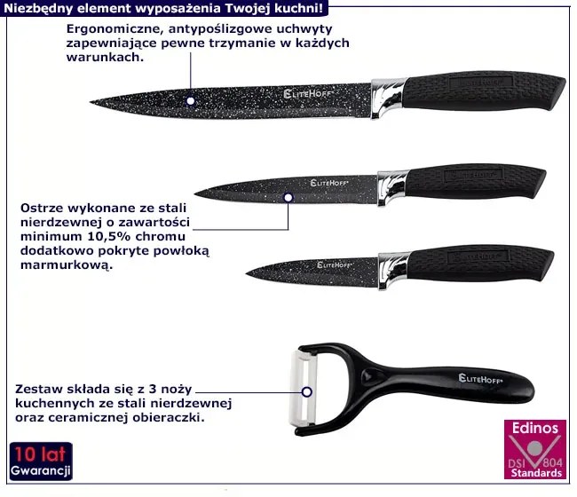 3 sztuki noży ze stali nierdzewnej z ceramiczną obieraczką W3-F94