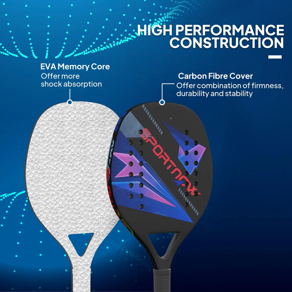 Zestaw rakietek do beach tenisa SPORTNOW, antypoślizgowy uchwyt, włókno węglowe, Czarny