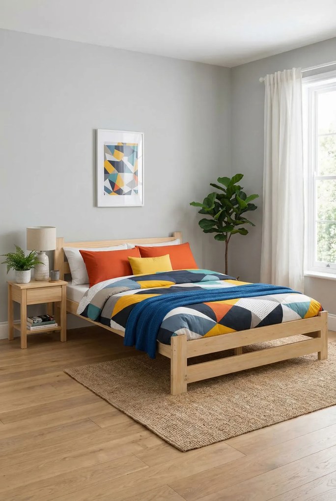 Dwuosobowe łóżko sosnowe ze stelażem 180x200 E4-F77