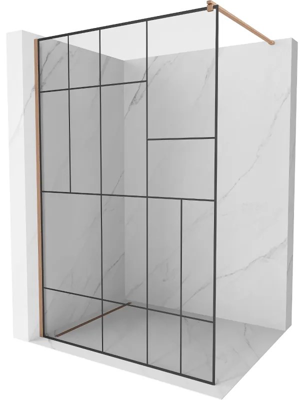 Mexen Kioto ścianka prysznicowa Walk-in 90 x 200 cm, czarny wzór 8 mm, miedź szczotkowana - 800-090-101-65-78
