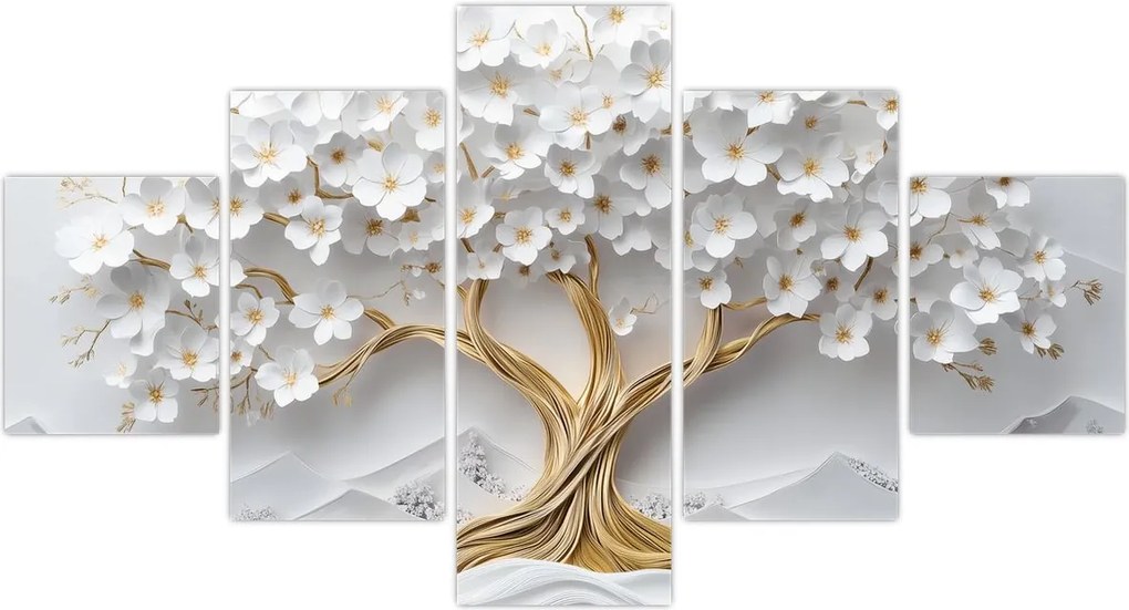 Obraz – Eleganckie drzewo życia 3D pełne kwiatów (125x70 cm)
