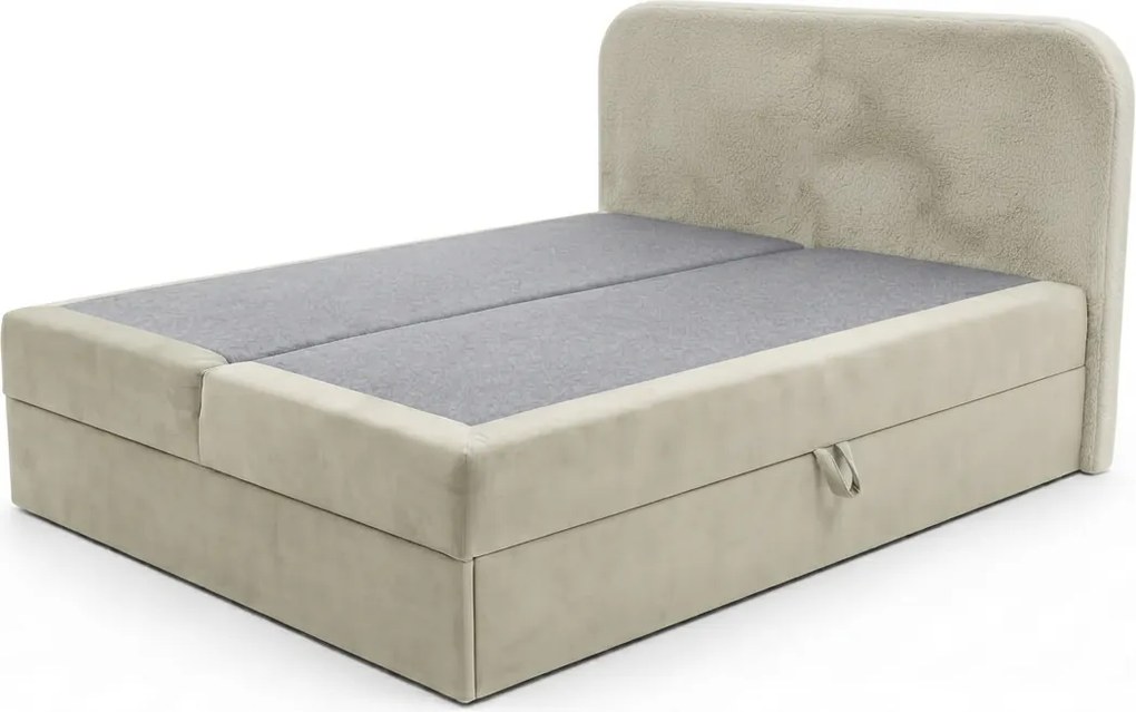 Tapicerowane łóżko kontynentalne FORENA 180x200 cm kremowe Materac: Materac sprężynowy Bonell