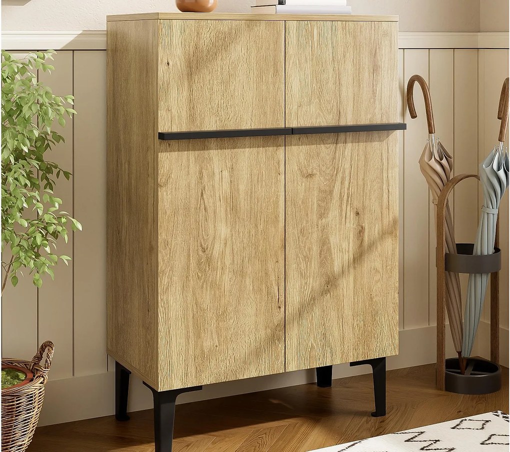 Szafa na buty 95x60x34,5 cm - 2 fronty - Regulowane półki - Wykończenie drewno - Płyty wiórowe - Kolor naturalny