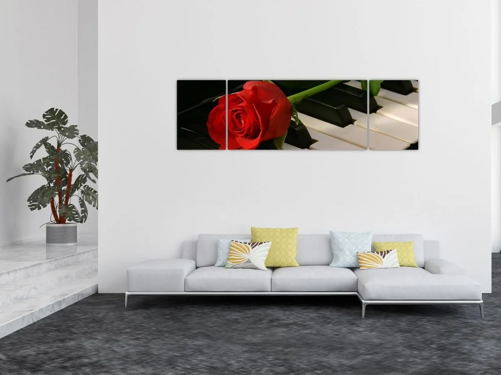 Obraz - Fortepian i róże (170x50 cm)
