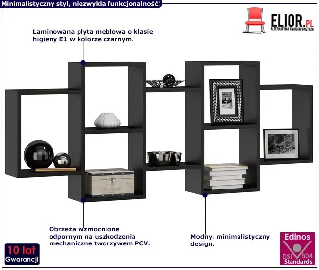 Czarna nowoczesna półka ścienna - Lensa 3X